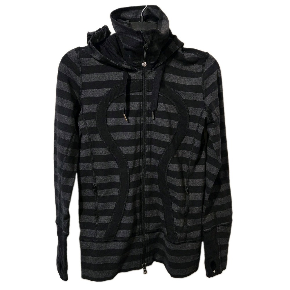 Lululemon Women's Stride Jacket Black/Gray Hoodie Full Zip Thumbholes Size 6